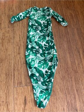 Angel Dear Green Tropical Leaf Print Baby Knotted Gown